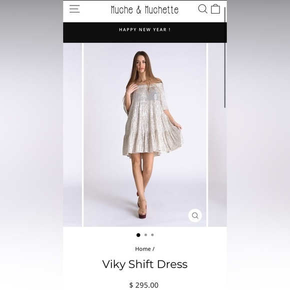 $295 Muche et Muchette Viky Shift Dress Silver Sequin Pockets ONE SIZE Tunic - Picture 1 of 12